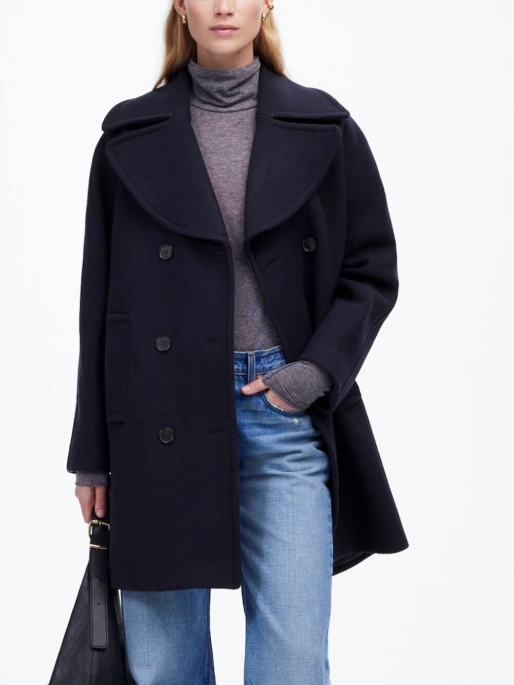 Oversized-Collar Peacoat in Insuluxe Fabric